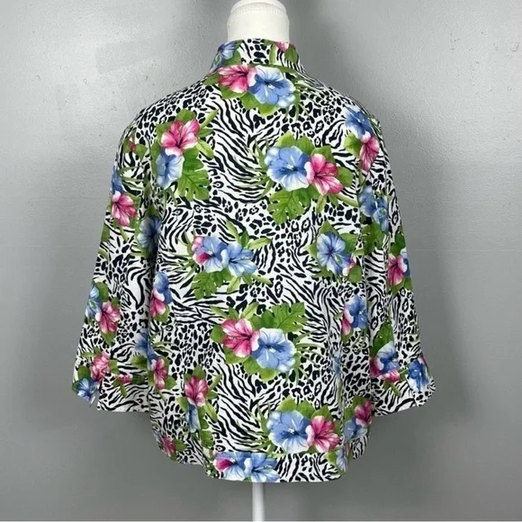 Vintage Choices 100% Linen Tropical Zebra Print Open Jacket 2X | Resort Wear - Picture 4 of 7